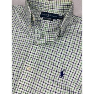 Ralph Lauren Mens Button Down Shirt Medium Custom Fit Green Blue Checkered‎
